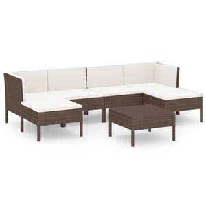 vidaXL Set muebles de jard&iacute;n 7 pzas y cojines rat&aacute;n sint&eacute;tico marr&oacute;n