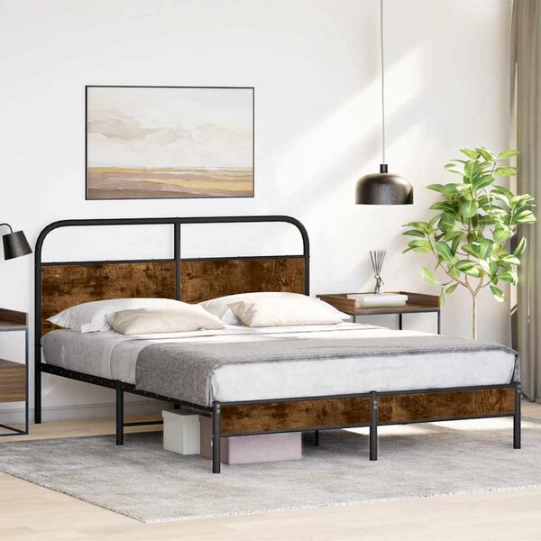 vidaXL Estructura de cama sin colch&oacute;n 160x200 cm madera roble ahumado