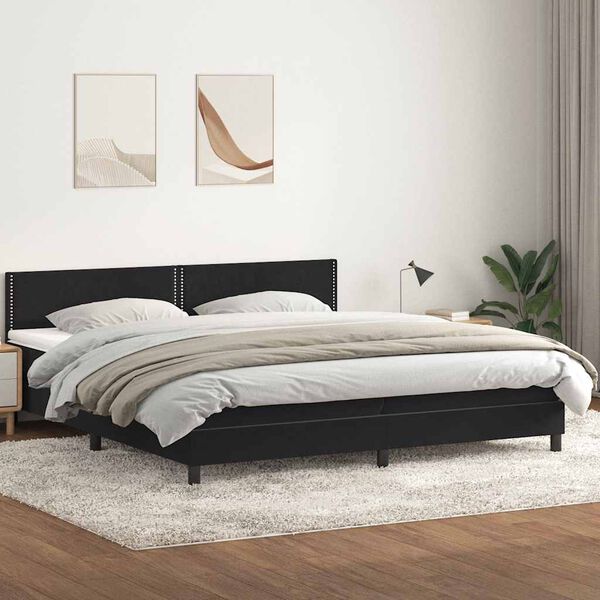 vidaXL Cama box spring con colch&oacute;n terciopelo negro 200x210 cm