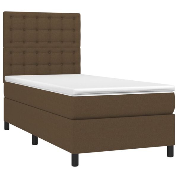vidaXL Cama box spring con colch&oacute;n tela marr&oacute;n oscuro 90x200 cm