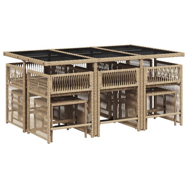 vidaXL Set comedor de jard&iacute;n 11 pzas con cojines rat&aacute;n sint&eacute;tico beige