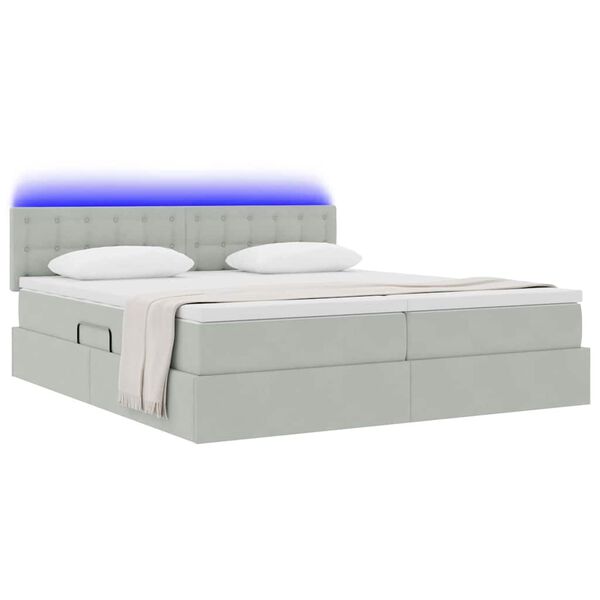 vidaXL Cama con tira de luces LED Gris Claro 180 x 200 cm Terciopelo