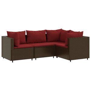 vidaXL Set muebles de jard&iacute;n 4 piezas y cojines rat&aacute;n sint&eacute;tico marr&oacute;n