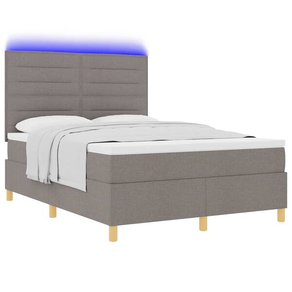vidaXL Cama Box Spring LED con colch&oacute;n Taup&eacute; 140 x 200 cm tela