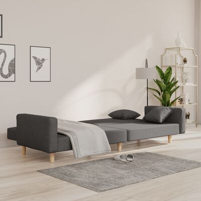 vidaXL Sofá cama de 2 plazas con dos almohadas tela gris oscuro