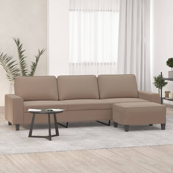 vidaXL Sof&aacute; de 3 plazas y taburete tela microfibra gris taupe 210 cm