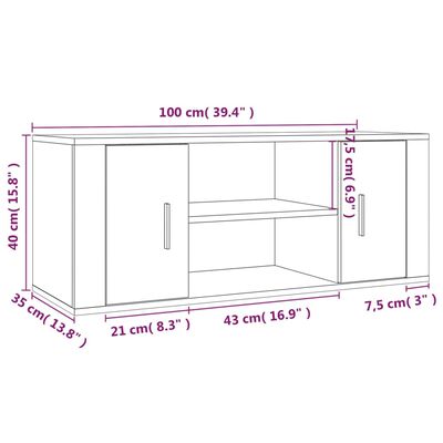 vidaXL Mueble de TV madera contrachapada blanco brillo 100x35x40 cm