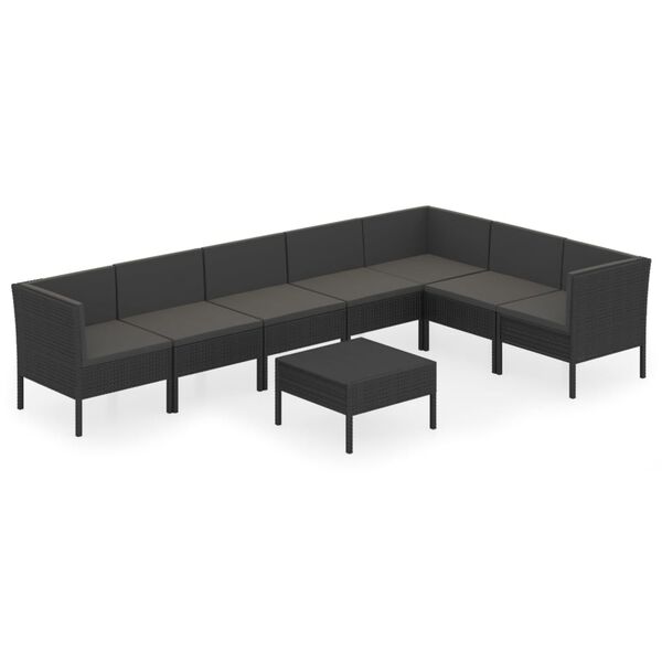 vidaXL Set de muebles de jard&iacute;n 8 pzas y cojines rat&aacute;n sint&eacute;tico negro