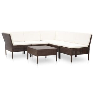 vidaXL Set muebles de jard&iacute;n 6 piezas y cojines rat&aacute;n sint&eacute;tico marr&oacute;n