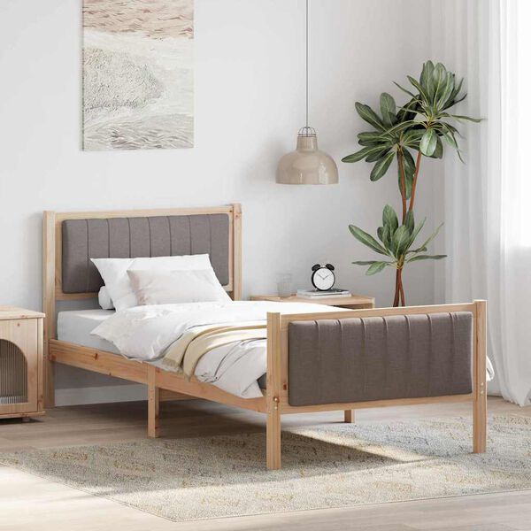 vidaXL Estructura de cama con cabecera Marr&oacute;n y taupe 90 x 190 cm