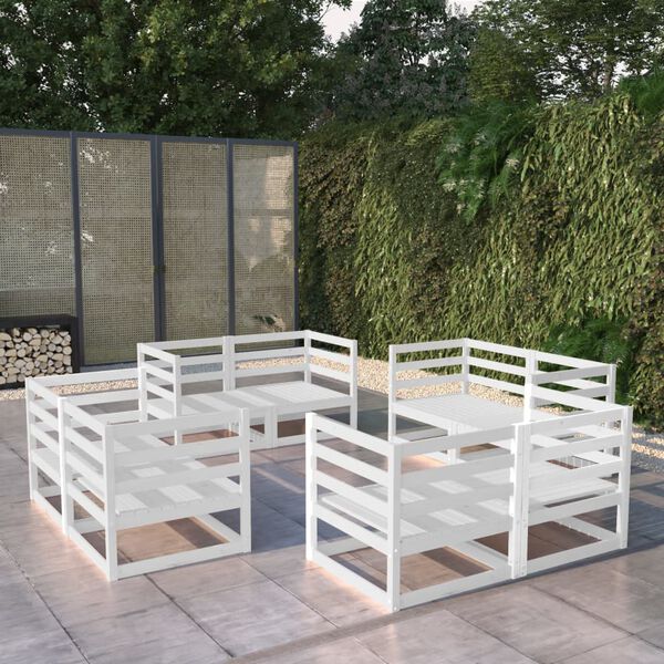 vidaXL Set de salón de jardín de 8 piezas blanco madera maciza de pino