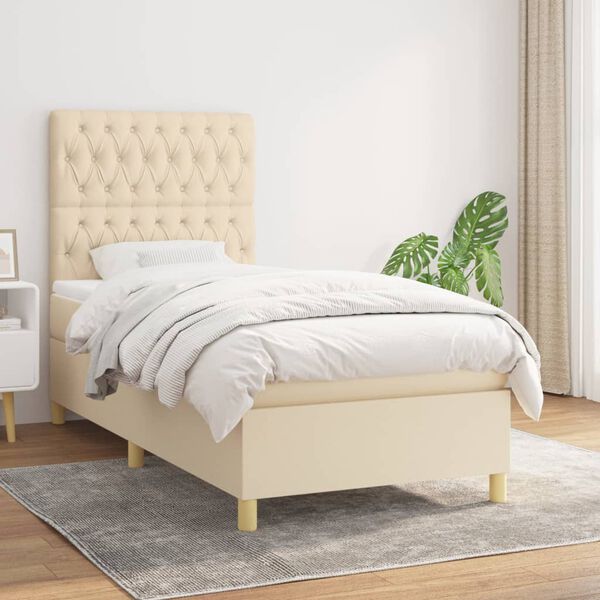 vidaXL Cama box spring con colch&oacute;n tela color crema 90x190 cm