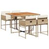 vidaXL Set comedor de jard&iacute;n 5 pzas con cojines rat&aacute;n sint&eacute;tico beige