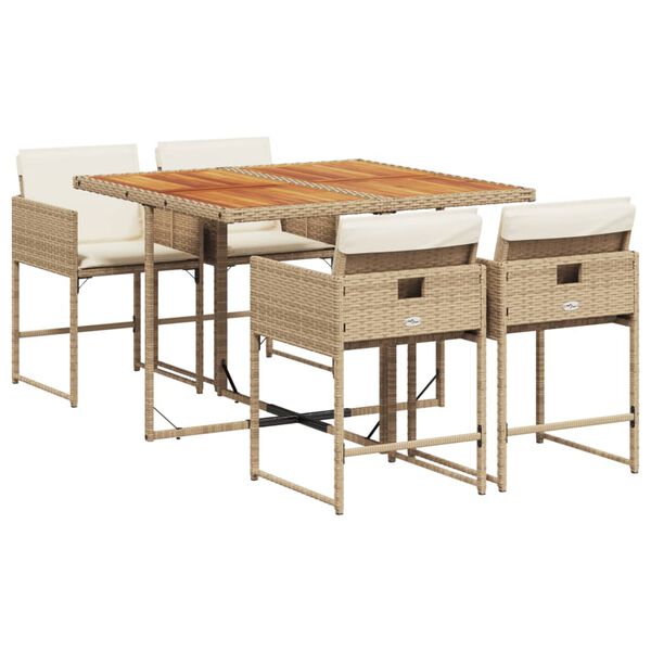 vidaXL Set comedor de jard&iacute;n 5 pzas con cojines rat&aacute;n sint&eacute;tico beige