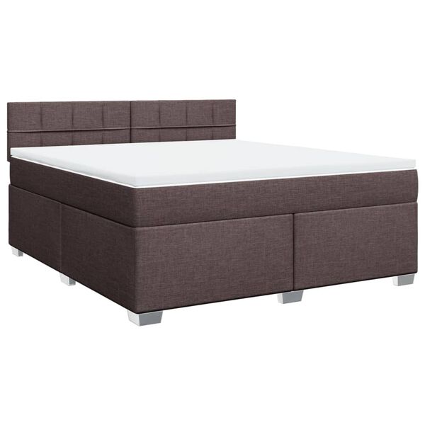 vidaXL Cama box spring con colch&oacute;n tela marr&oacute;n oscuro 180x200 cm