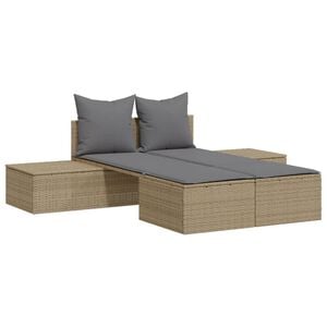 vidaXL Tumbona doble con cojines rat&aacute;n sint&eacute;tico beige