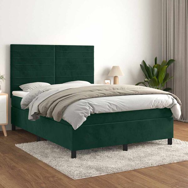 vidaXL Cama box spring con colch&oacute;n terciopelo verde oscuro 140x190 cm