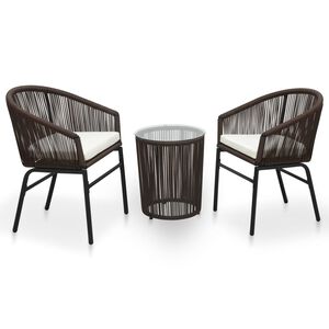 vidaXL Set mesa y sillas de jard&iacute;n 3 pzas y cojines rat&aacute;n PE marr&oacute;n