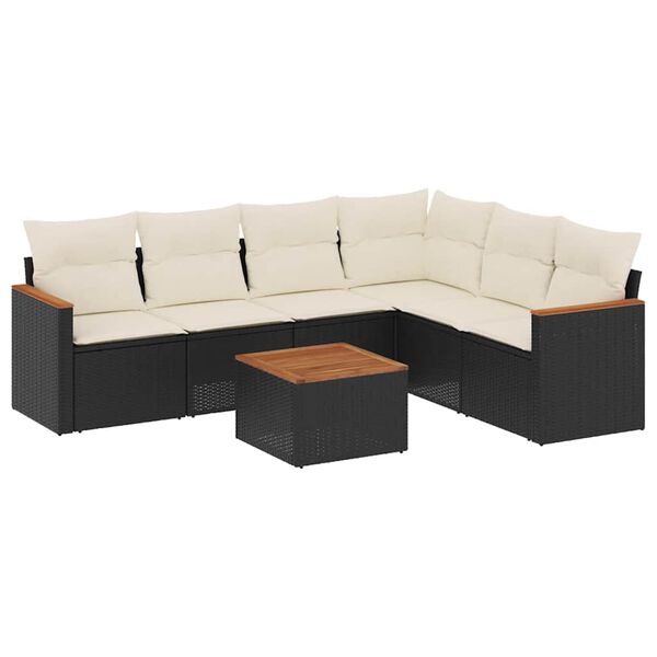 vidaXL Set de comedor de jard&iacute;n 7 pzas y cojines rat&aacute;n sint&eacute;tico negro