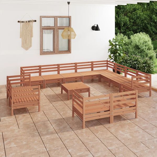 vidaXL Juego muebles de jard&iacute;n 13 pzas madera maciza pino marr&oacute;n miel
