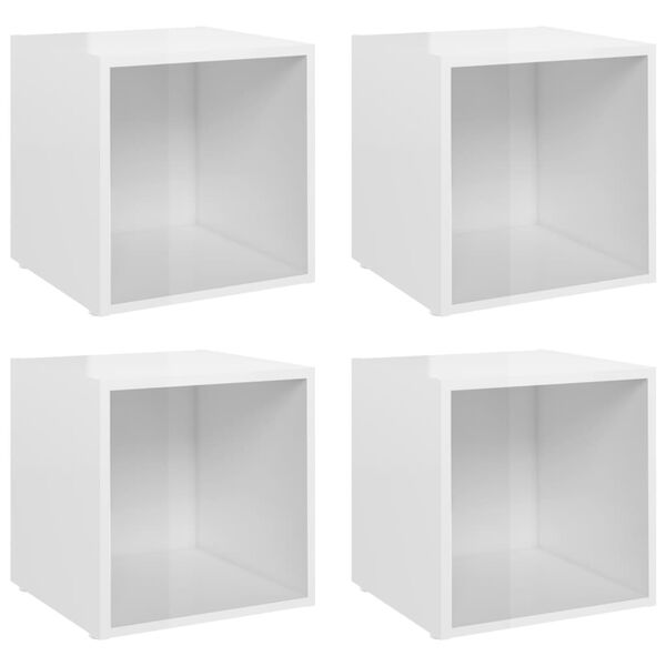 vidaXL Muebles TV 4 uds madera contrachapada blanco brillo 37x35x37 cm
