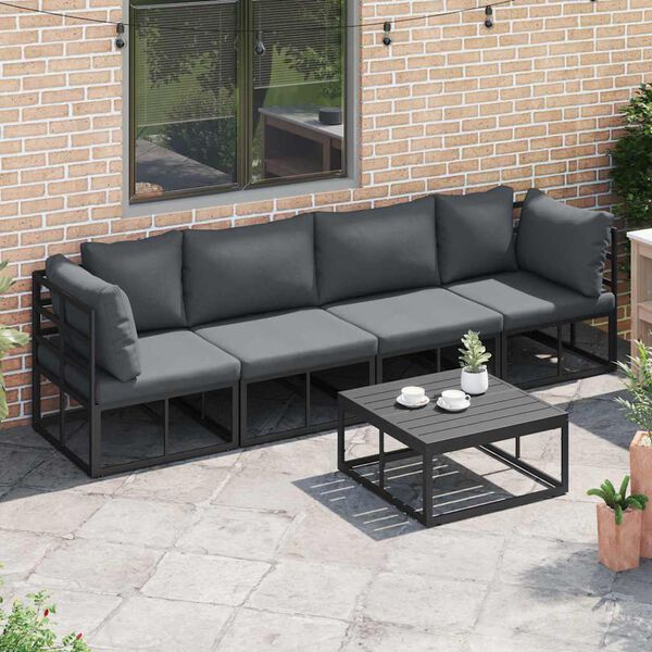 vidaXL Conjunto de sof&aacute;s de jard&iacute;n 4 pcs Negro Metal
