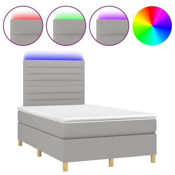 vidaXL Cama box spring con colch&oacute;n y LED tela gris claro 120x190 cm