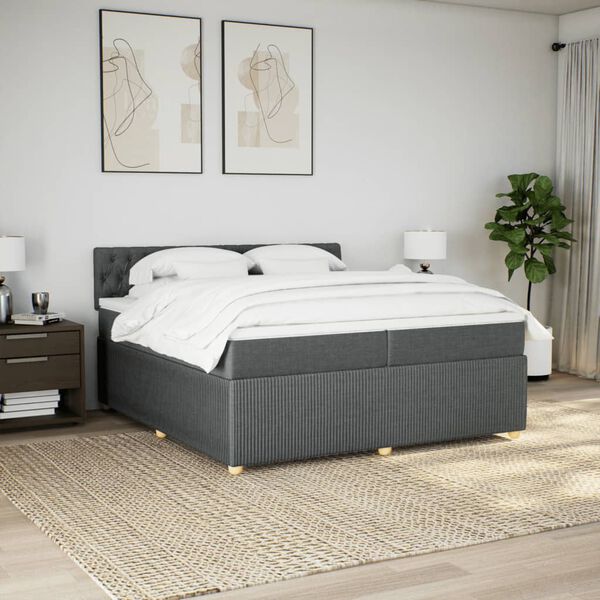 vidaXL Cama box spring con colch&oacute;n tela gris oscuro 200x200 cm