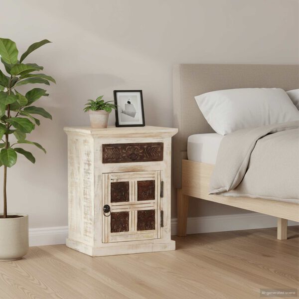 vidaXL Mesita de noche de madera maciza de mango blanco 40x30x50 cm