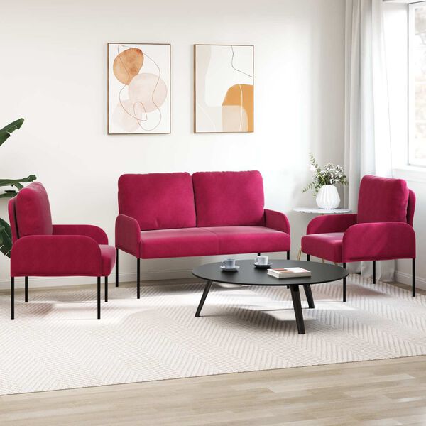 vidaXL Juegos de sof&aacute;s con coj&iacute;n 3 pcs Rojo vino 115 x 56 x 80 cm