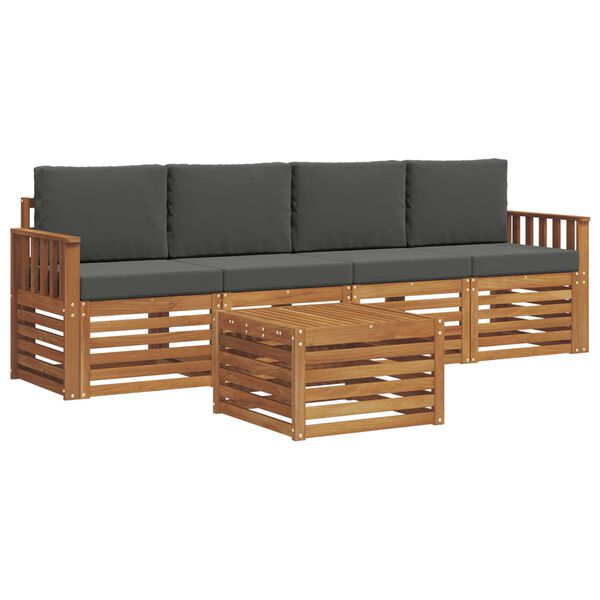 vidaXL Juegos de sof&aacute;s Natural y Antracita Madera de Acacia S&oacute;lida