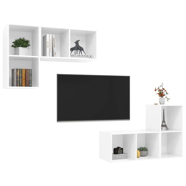 vidaXL Muebles de salón de pared 4 piezas blanco y roble Sonoma