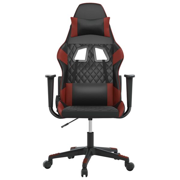 vidaXL Silla gaming de masaje cuero sint&eacute;tico negro y rojo vino tinto