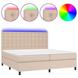 vidaXL Cama box spring colch&oacute;n LED cuero sint&eacute;tico capuchino 200x200cm