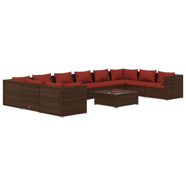 vidaXL Set muebles de jard&iacute;n 11 piezas cojines rat&aacute;n sint&eacute;tico marr&oacute;n