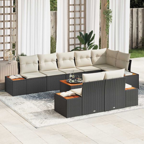 vidaXL Conjunto de sof&aacute;s de jard&iacute;n 8 pcs Negro y crema Rat&aacute;n sint&eacute;tico