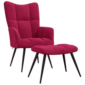vidaXL Sill&oacute;n de relax con taburete terciopelo rojo tinto