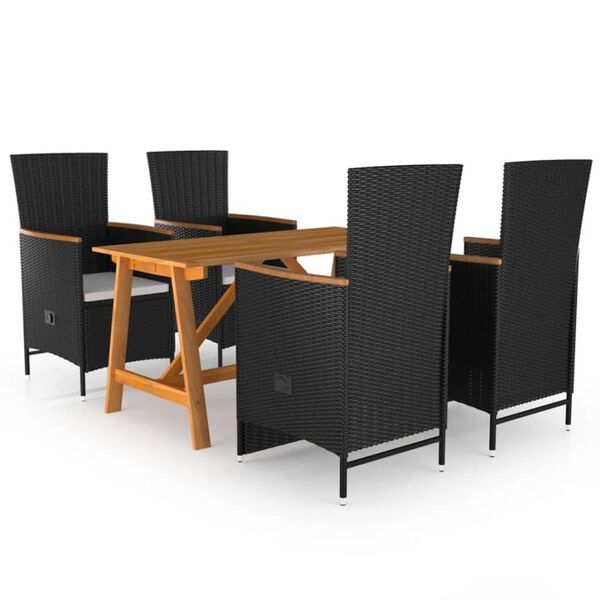 vidaXL Juego de comedor para jard&iacute;n 5 piezas negro