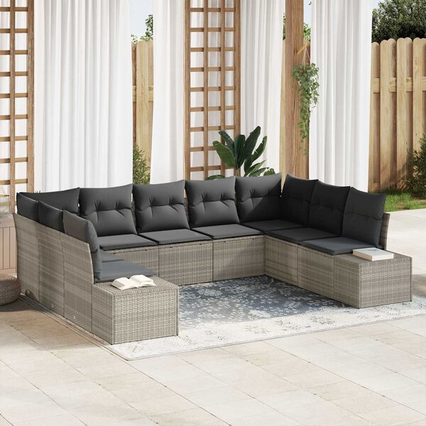 vidaXL Conjunto de sof&aacute; de jard&iacute;n 9 pcs Gris Claro rat&aacute;n sint&eacute;tico