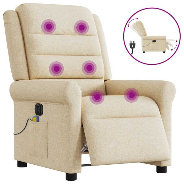 vidaXL Sill&oacute;n reclinable de masaje el&eacute;ctrico tela color crema