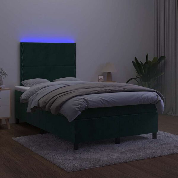 vidaXL Cama box spring colch&oacute;n y LED terciopelo verde oscuro 120x190cm