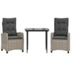 vidaXL Set comedor de jard&iacute;n 3 pzas cojines rat&aacute;n sint&eacute;tico gris claro