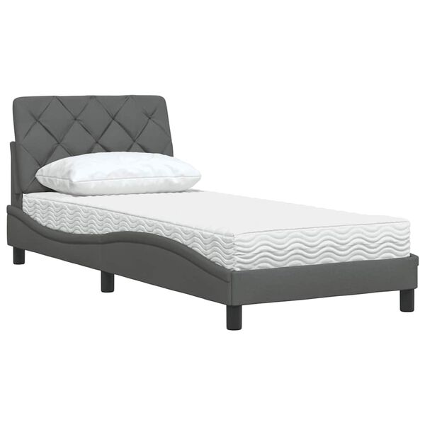 vidaXL Cama con colch&oacute;n tela gris oscuro 90x200 cm