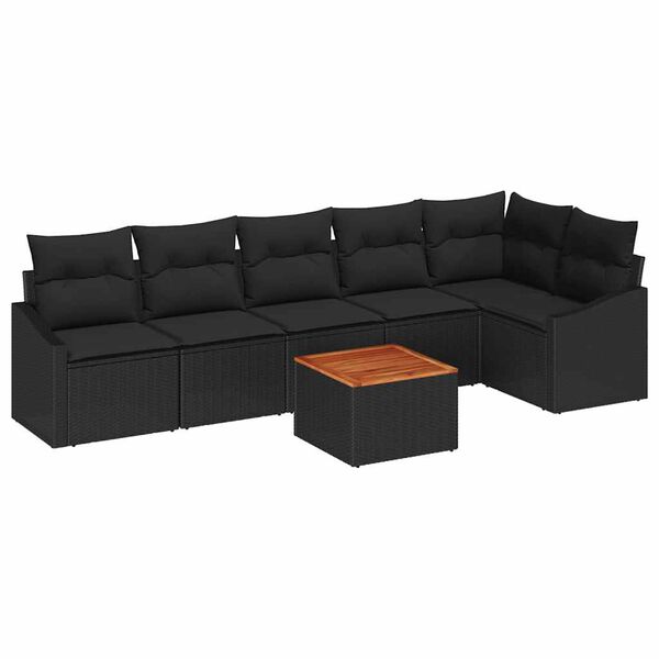 vidaXL Conjunto de sof&aacute;s de jard&iacute;n 7 pcs Negro rat&aacute;n sint&eacute;tico