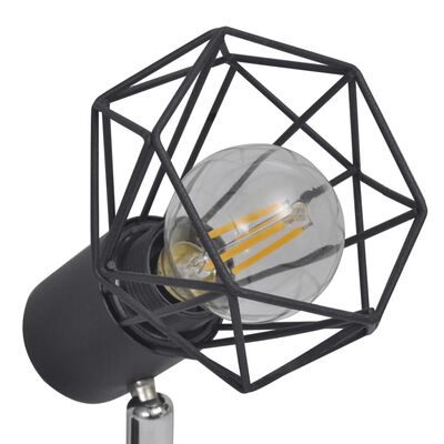 Lámpara estilo industrial estructura de alambre con 4 focos LED negra