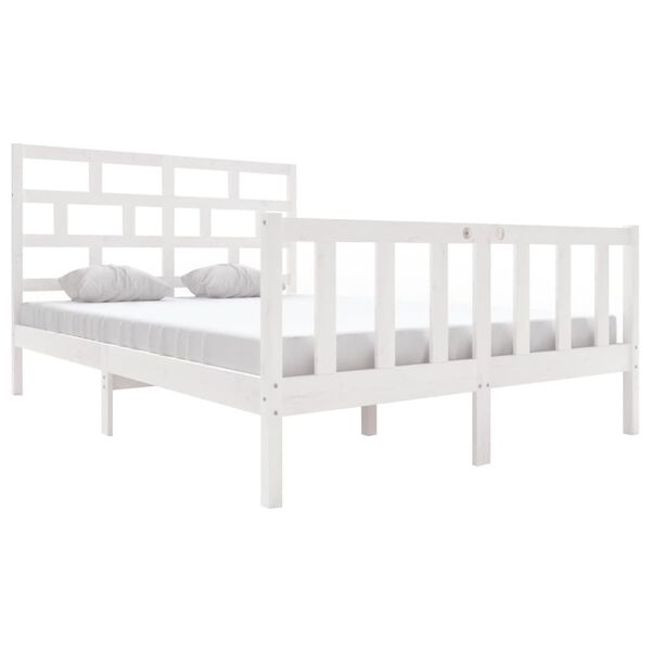 vidaXL Estructura de cama doble sin colch&oacute;n madera maciza blanco