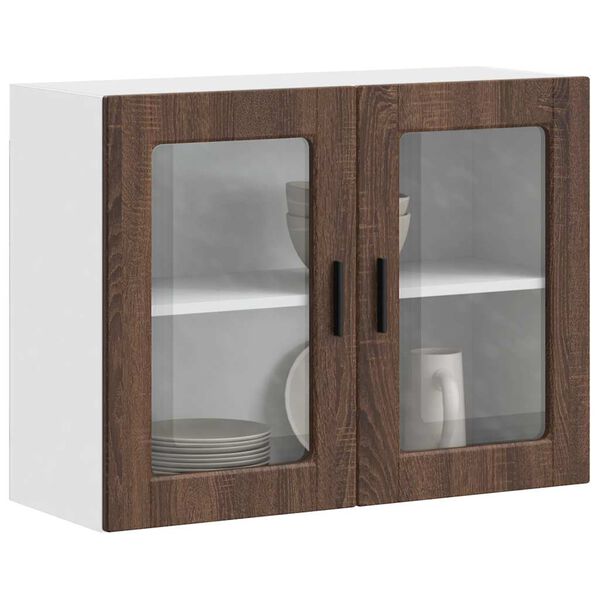 vidaXL Armario de pared para cocina puerta cristal Porto roble marr&oacute;n