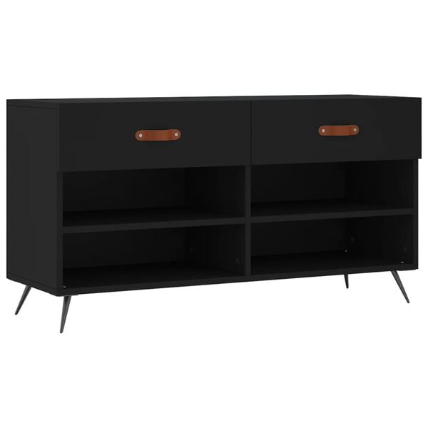 vidaXL Banco zapatero madera de ingeniería negro 102x35x55 cm