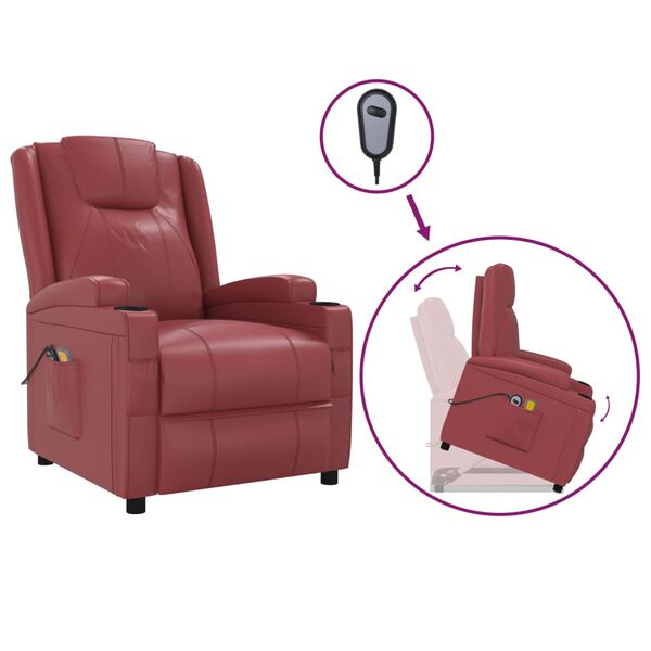 vidaXL Sill&oacute;n de masaje elevable cuero sint&eacute;tico rojo tinto
