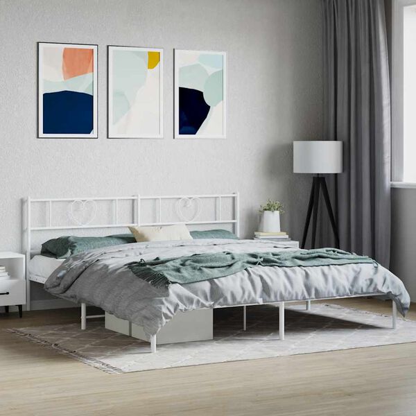 vidaXL Estructura cama sin colch&oacute;n con cabecero metal blanco 180x200cm